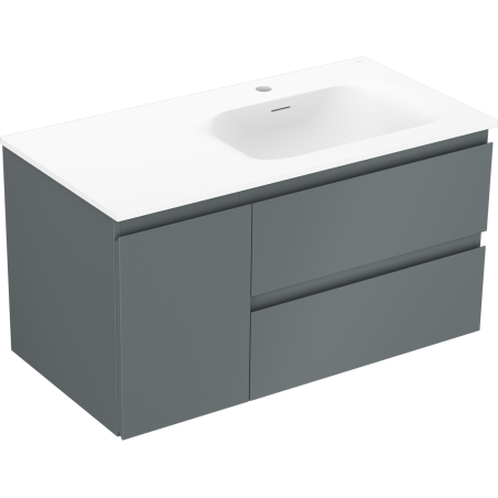 Mexen Orio bathroom cabinet 90 cm with right Vela sink, 2S, 1D, graphite matte/white matte - 91A13-09047-3-BBFFF66-W23P01