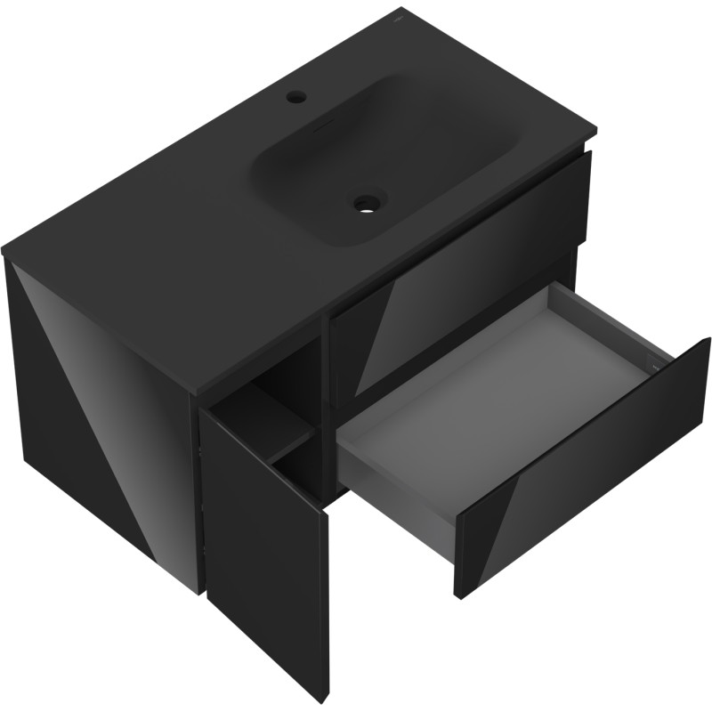Mexen Orio badkamerkast 90 cm met wastafel Vela rechts, 2S, 1D, zwart glans/zwart mat - 91A13-09047-3-BBFFF70-W23P71