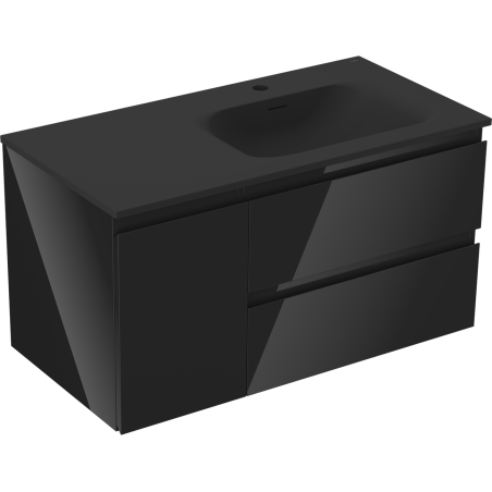 Mexen Orio bathroom cabinet 90 cm with Vela right sink, 2S, 1D, black gloss/black matte - 91A13-09047-3-BBFFF70-W23P71