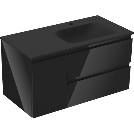 Mexen Orio mueble de baño de 90 cm con lavabo Vela derecho, 2S, 1D, negro brillo/negro mate - 91A13-09047-3-BBFFF70-W23P71