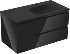 Mexen Orio armadietto da bagno 90 cm con lavabo Vela destro, 2S, 1D, nero lucido/nero opaco - 91A13-09047-3-BBFFF70-W23P71