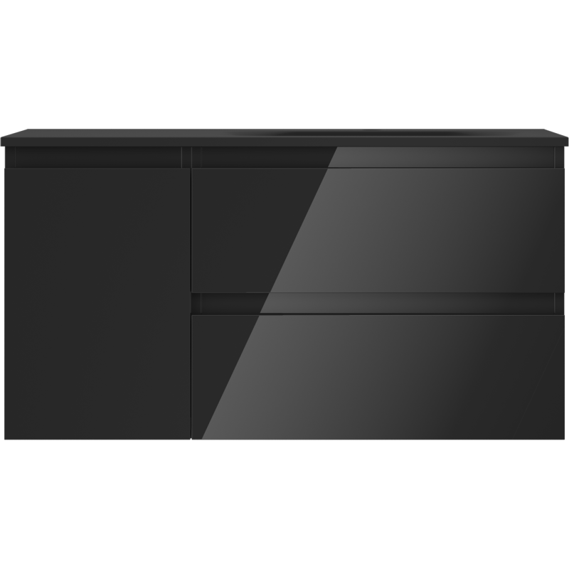 Mexen Orio Badezimmerschrank 90 cm mit Waschbecken Vela rechts, 2S, 1D, schwarz glänzend/schwarz matt