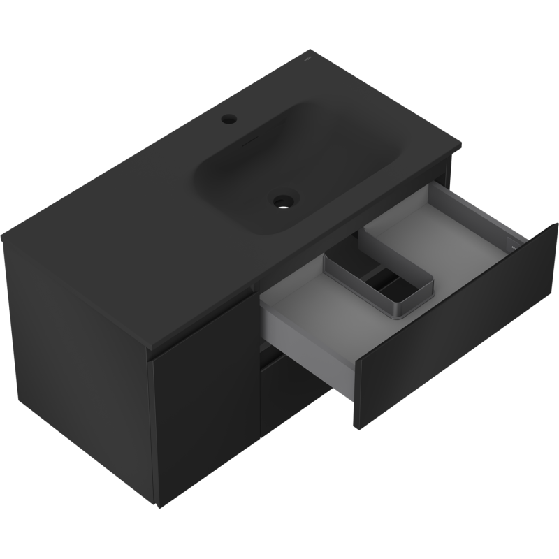 Mexen Orio bathroom cabinet 90 cm with Vela right sink, 2S, 1D, black matte - 91A13-09047-3-BBFFF71-W23P71