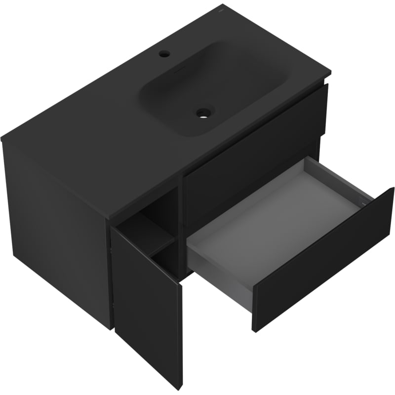 Mexen Orio szafka łazienkowa 90 cm z umywalką Vela prawą, 2S, 1D, czarna mat - 91A13-09047-3-BBFFF71-W23P71