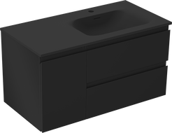 Mexen Orio Badezimmerschrank 90 cm mit Waschbecken Vela rechts, 2S, 1D, schwarz matt - 91A13-09047-3-BBFFF71-W23P71