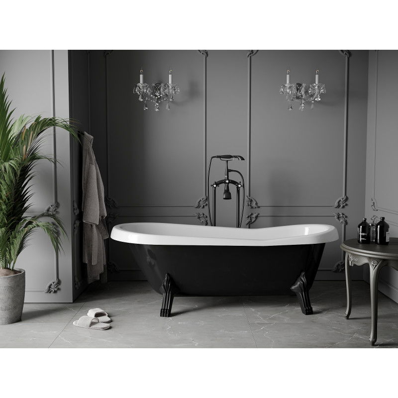 Mexen Retro bañera exenta 170 x 75 cm, blanca/negra, patas negras - 53251707575-70