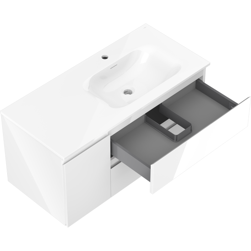 Mexen Orio armoire de salle de bain 100 cm avec lavabo Vela droit, 2S, 1D, blanc brillant - 91A13-10047-3-BBFFF00-W23P00