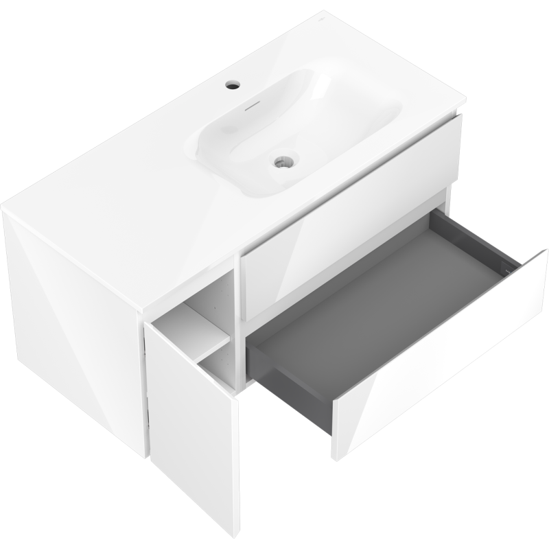 Mexen Orio Armario de baño de 100 cm con lavabo Vela derecho, 2S, 1D, blanco brillo - 91A13-10047-3-BBFFF00-W23P00