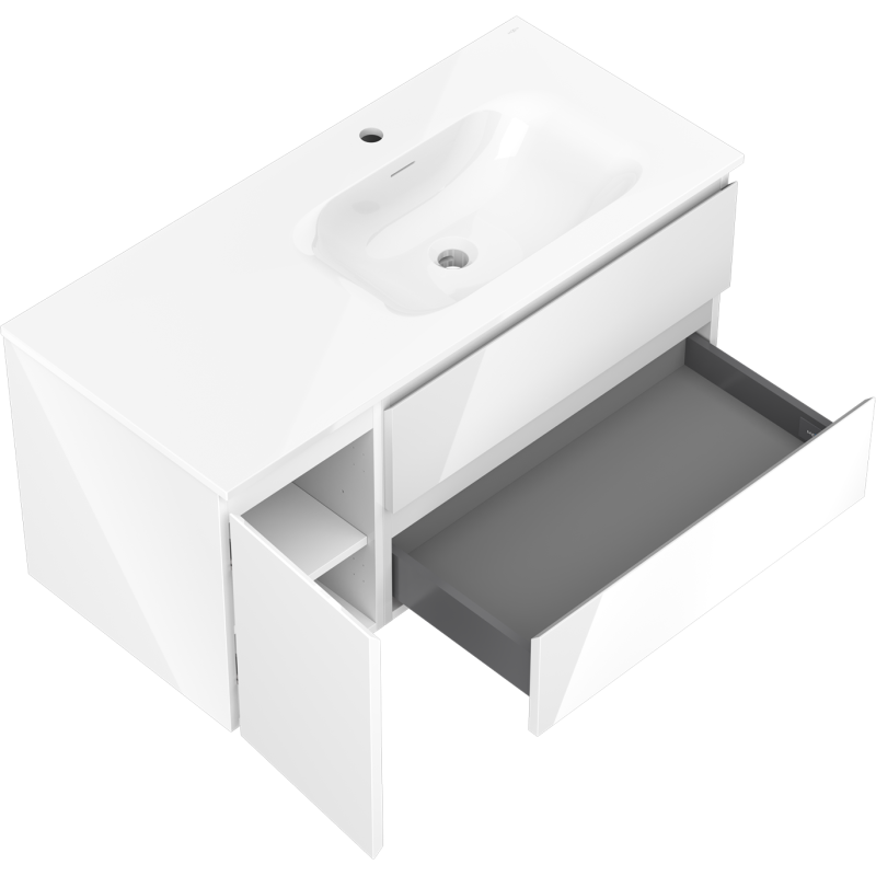 Mexen Orio armoire de salle de bain 100 cm avec lavabo Vela droit, 2S, 1D, blanc brillant - 91A13-10047-3-BBFFF00-W23P00