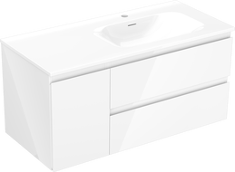 Mexen Orio mueble de baño de 100 cm con lavabo Vela derecho, 2 cajones, 1 puerta, blanco brillo - 91A13-10047-3-BBFFF00-W23P00