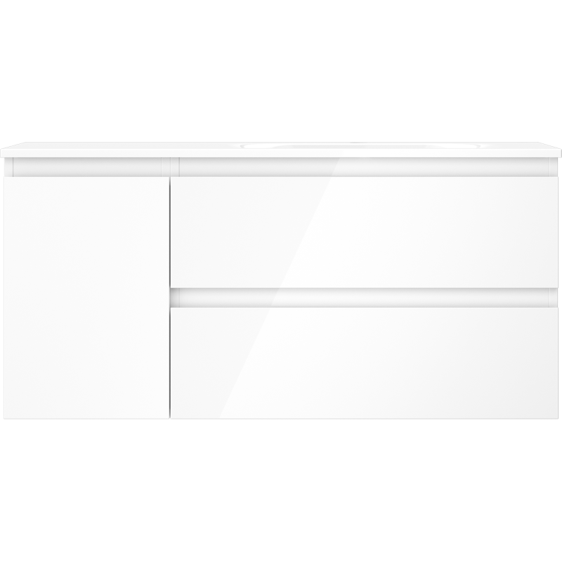 Mexen Orio mueble de baño de 100 cm con lavabo Vela derecho, 2 cajones, 1 puerta, blanco brillo - 91A13-10047-3-BBFFF00-W23P00