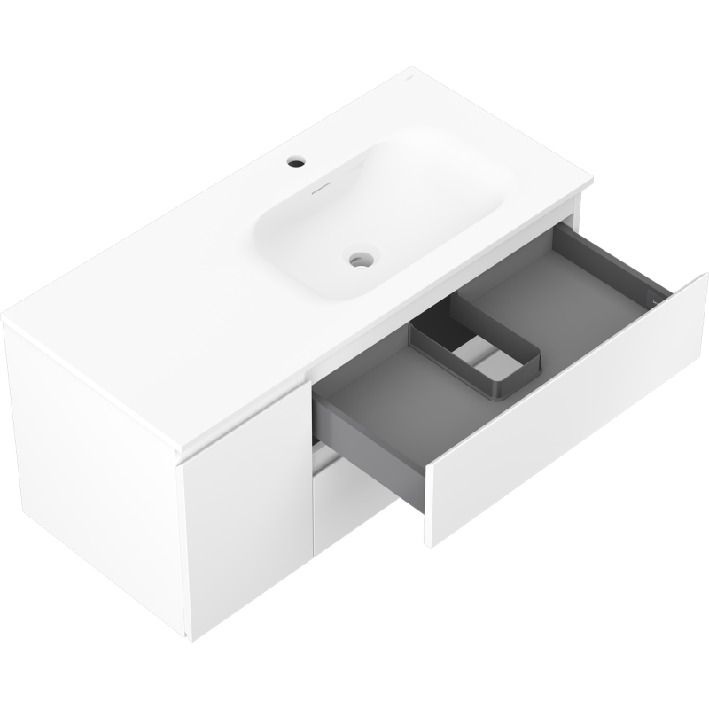 Mexen Orio 100 cm Bathroom Cabinet with Vela Right Sink, 2S, 1D, White Matte - 91A13-10047-3-BBFFFF01-W23P01