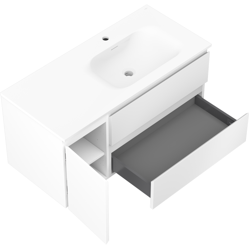 Mexen Orio armario de baño 100 cm con lavabo Vela derecho, 2S, 1D, blanco mate - 91A13-10047-3-BBFFFF01-W23P01