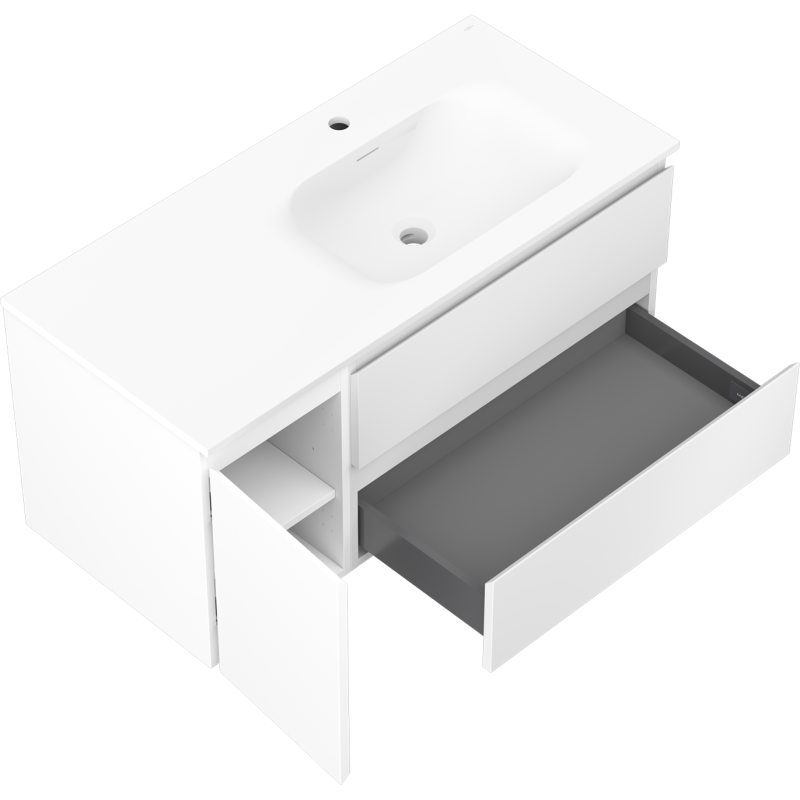Mexen Orio mueble de baño 100 cm con lavabo Vela derecho, 2S, 1D, blanco mate - 91A13-10047-3-BBFFFF01-W23P01