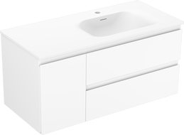 Mexen Orio Badezimmerunterschrank 100 cm mit Waschtisch Vela rechts, 2S, 1D, weiß matt - 91A13-10047-3-BBFFFF01-W23P01