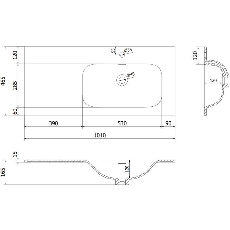 Mexen Orio armadietto da bagno 100 cm con lavabo Vela destro, 2S, 1D, bianco opaco - 91A13-10047-3-BBFFFF01-W23P01
