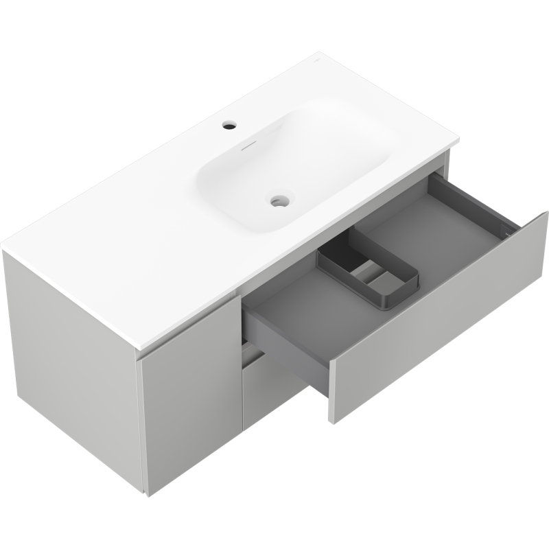 Mexen Orio armario de baño de 100 cm con lavabo Vela derecho, 2S, 1D, gris mate/blanco mate - 91A13-10047-3-BBFFF62-W23P01