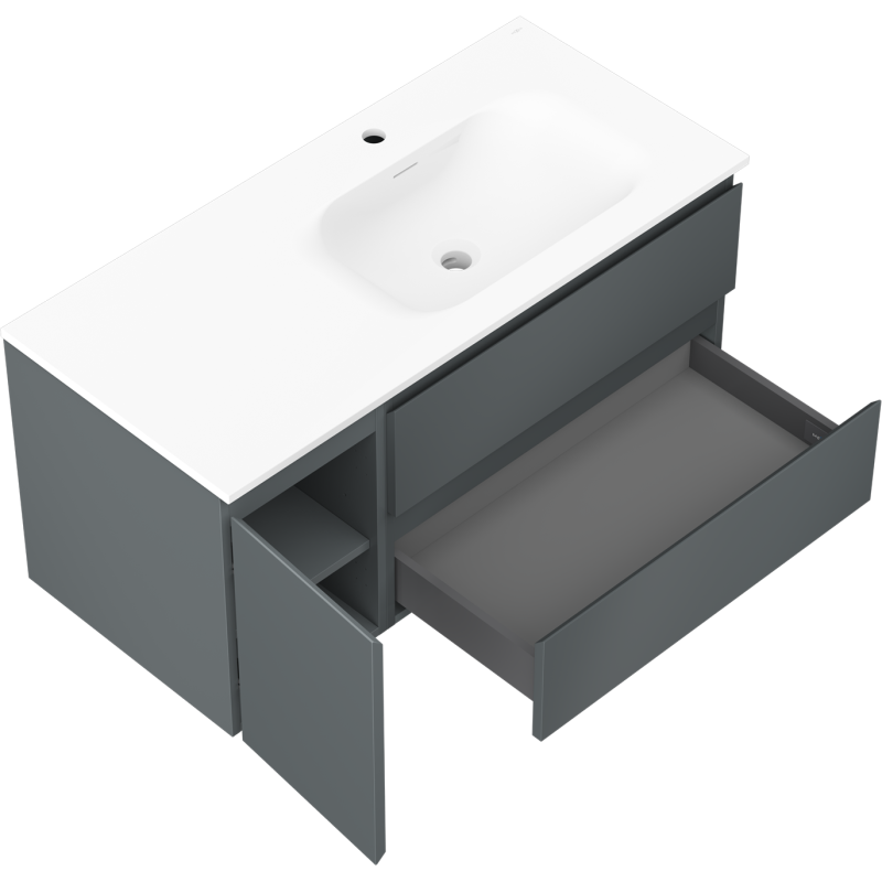 Mexen Orio mobile bagno 100 cm con lavabo Vela destro, 2S, 1A, grafite opaco/bianco opaco - 91A13-10047-3-BBFFF66-W23P01