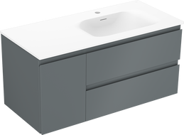 Mexen Orio Badezimmerschrank 100 cm mit Waschbecken Vela rechts, 2S, 1D, graphit matt/weiß matt - 91A13-10047-3-BBFFF66-W23P01