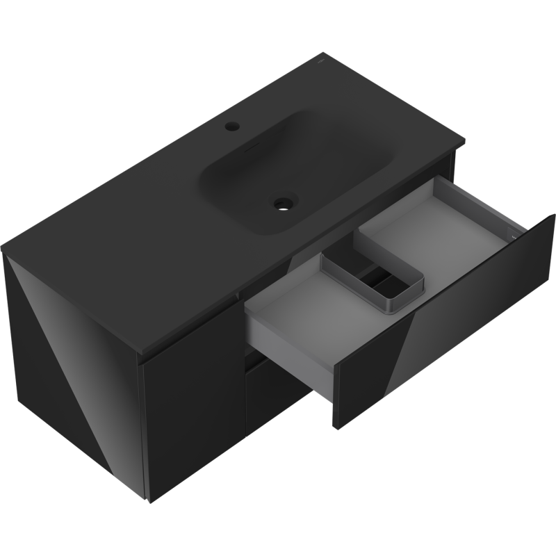 Mexen Orio meuble de salle de bain 100 cm avec lavabo Vela à droite, 2S, 1D, noir brillant/noir mat