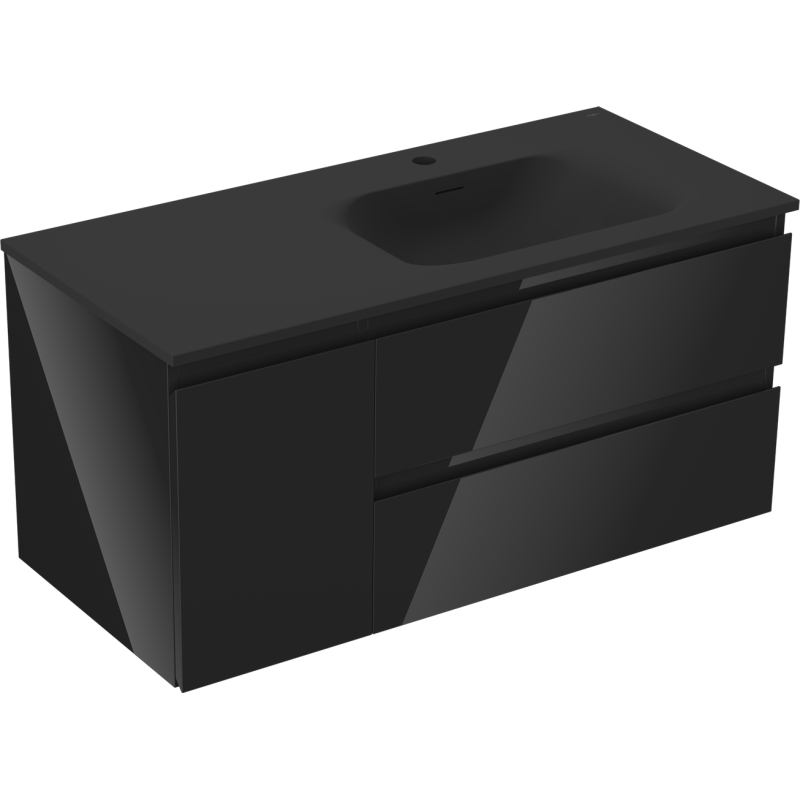Mexen Orio 100 cm Bathroom Cabinet with Right Sink Vela, 2S, 1D, Black Glossy/Black Matte - 91A13-10047-3-BBFFF70-W23P71