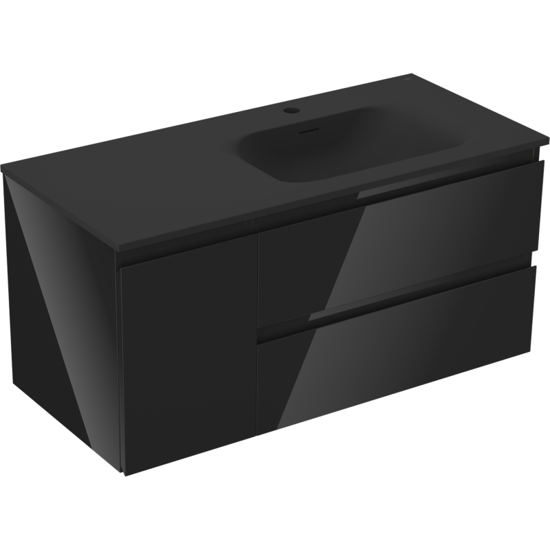 Mexen Orio badkamerkast 100 cm met wastafel Vela rechts, 2S, 1D, zwart glans/zwart mat - 91A13-10047-3-BBFFF70-W23P71