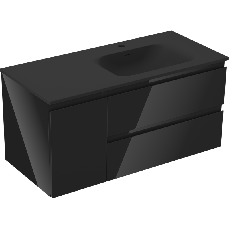 Mexen Orio mueble de baño 100 cm con lavabo Vela derecho, 2C, 1P, negro brillo/negro mate - 91A13-10047-3-BBFFF70-W23P71