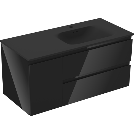 Mexen Orio 100 cm Bathroom Cabinet with Right Sink Vela, 2S, 1D, Black Glossy/Black Matte - 91A13-10047-3-BBFFF70-W23P71