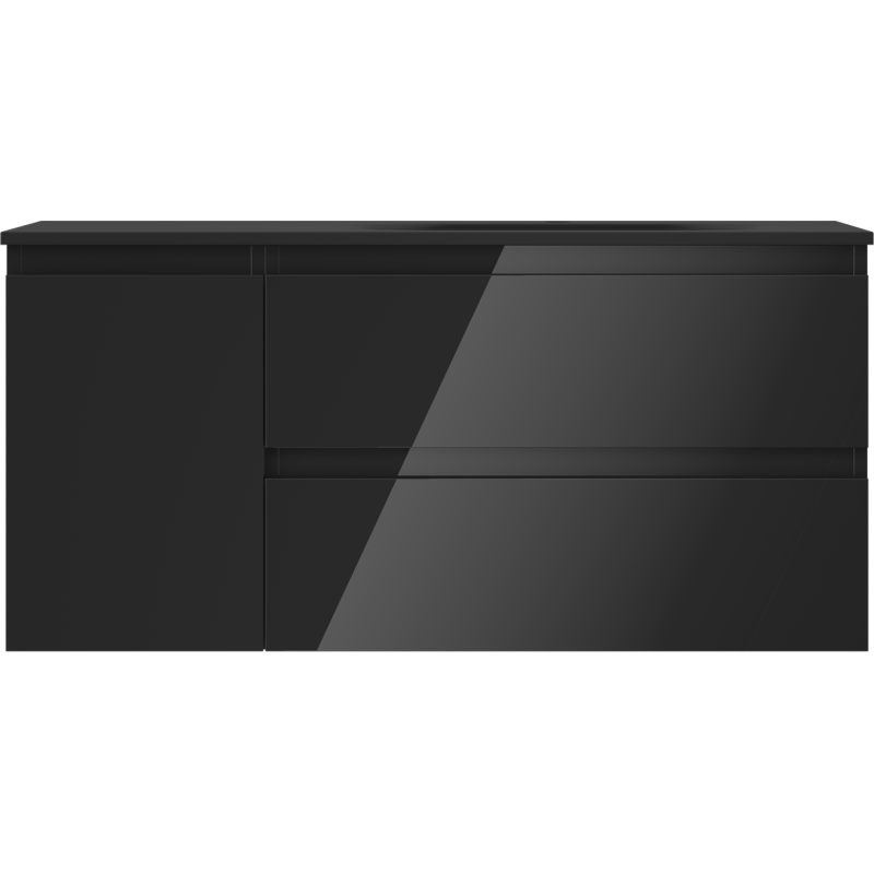 Mexen Orio Badezimmerschrank 100 cm mit Waschbecken Vela rechts, 2S, 1D, schwarz glänzend/schwarz matt