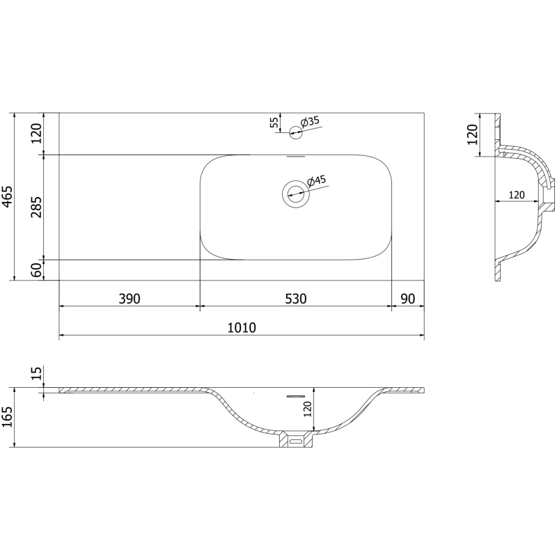 Mexen Orio badkamerkast 100 cm met wastafel Vela rechts, 2S, 1D, zwart glans/zwart mat - 91A13-10047-3-BBFFF70-W23P71