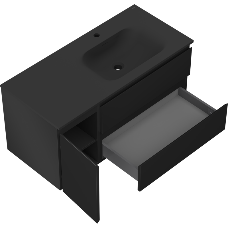 Mexen Orio bathroom cabinet 100 cm with Vela right sink, 2S, 1D, black matte - 91A13-10047-3-BBFFF71-W23P71