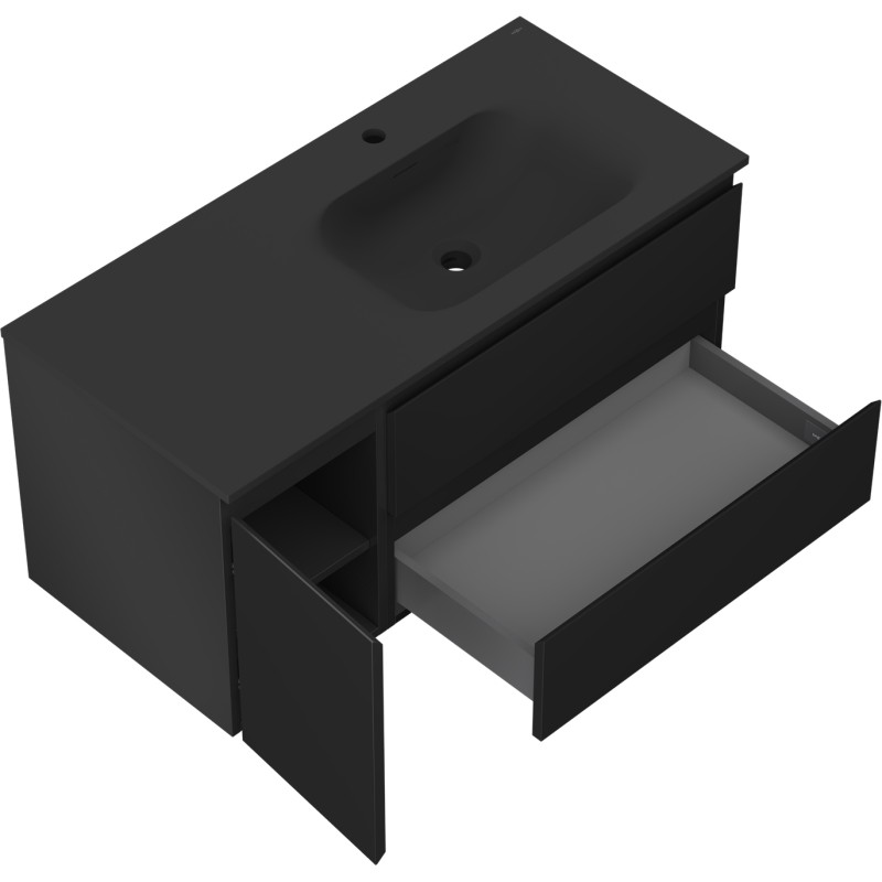 Mexen Orio szafka łazienkowa 100 cm z umywalką Vela prawą, 2S, 1D, czarna mat - 91A13-10047-3-BBFFF71-W23P71