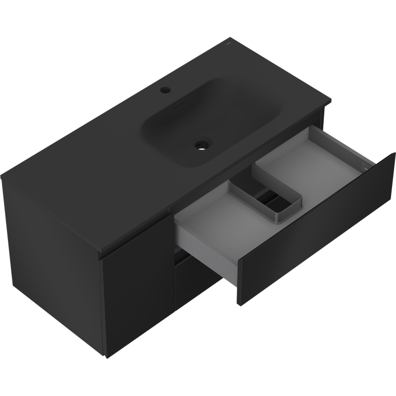 Mexen Orio armario de baño de 100 cm con lavabo Vela derecho, 2S, 1D, negro mate - 91A13-10047-3-BBFFF71-W23P71