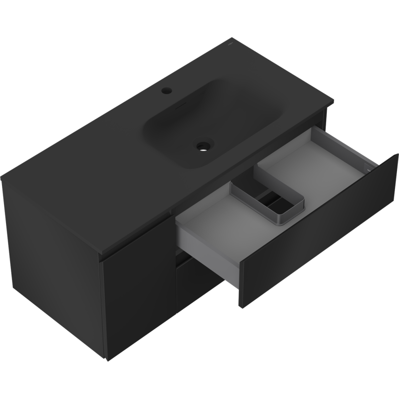 Mexen Orio armoire de salle de bain 100 cm avec lavabo Vela droit, 2S, 1D, noir mat - 91A13-10047-3-BBFFF71-W23P71