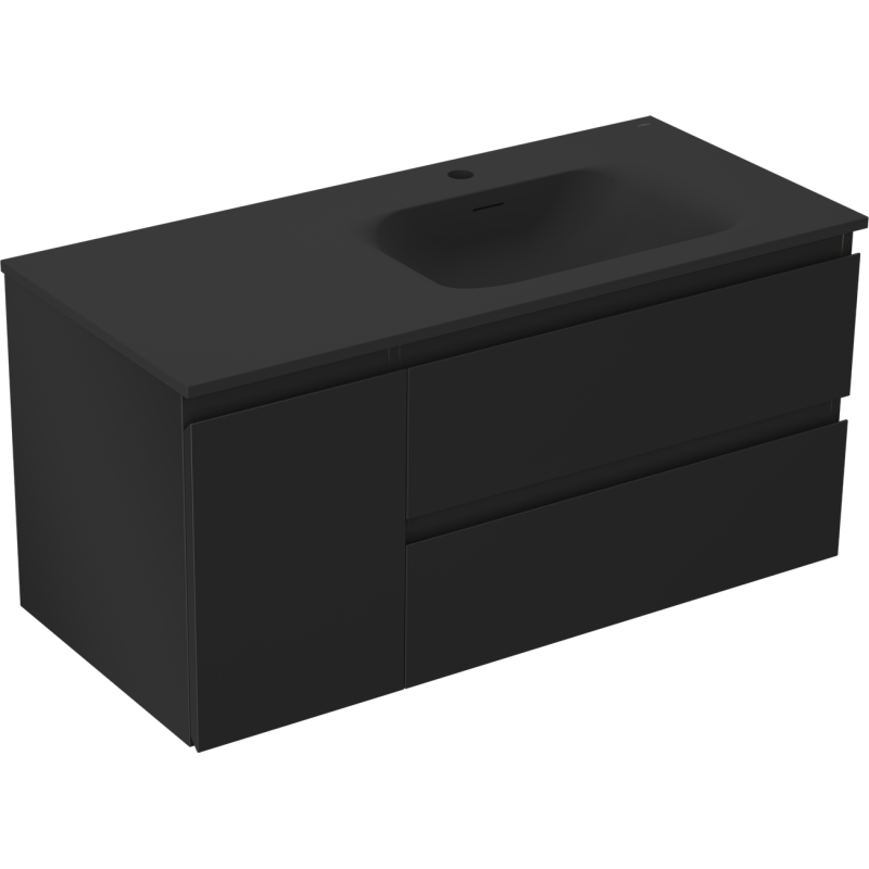 Mexen Orio Badezimmerschrank 100 cm mit Waschbecken Vela rechts, 2S, 1T, schwarz matt - 91A13-10047-3-BBFFF71-W23P71