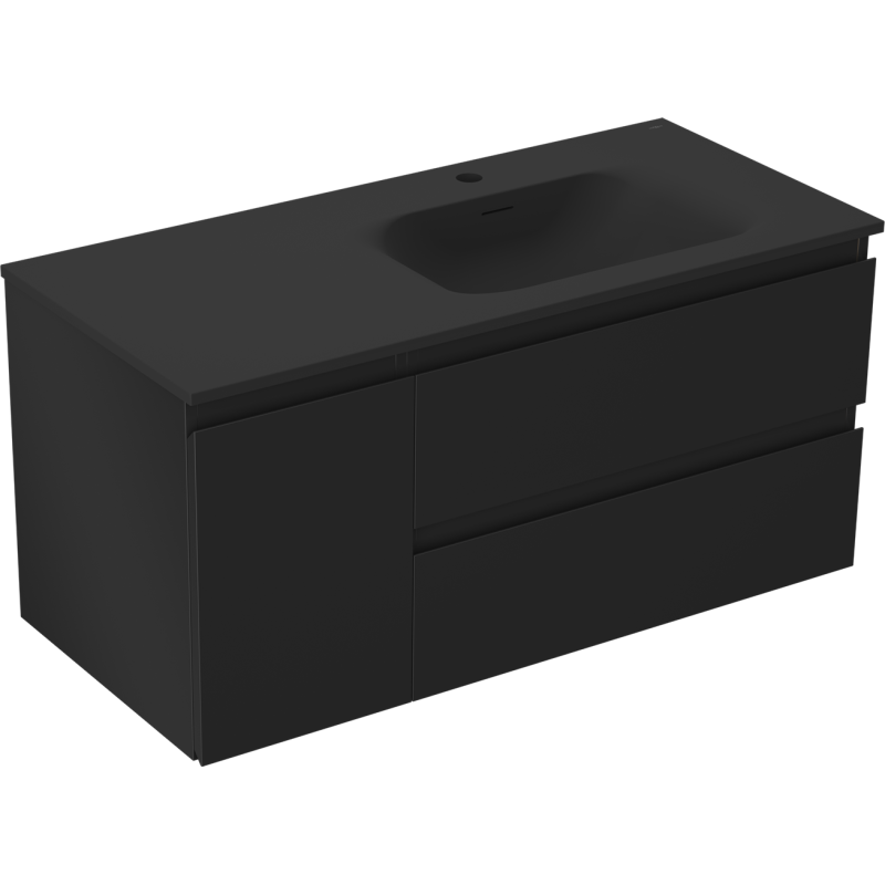 Mexen Orio bathroom cabinet 100 cm with Vela right-hand sink, 2S, 1D, black matte - 91A13-10047-3-BBFFF71-W23P71
