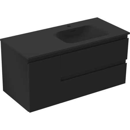 Mexen Orio Badezimmerschrank 100 cm mit Waschbecken Vela rechts, 2S, 1D, schwarz matt - 91A13-10047-3-BBFFF71-W23P71