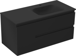 Mexen Orio Badezimmerschrank 100 cm mit Waschbecken Vela rechts, 2S, 1D, schwarz matt - 91A13-10047-3-BBFFF71-W23P71
