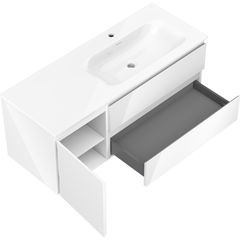 Mexen Orio badkamerkast 120 cm met wastafel Vela rechts, 2S, 1D, wit glans - 91A13-12047-3-BBFFF00-W23P00