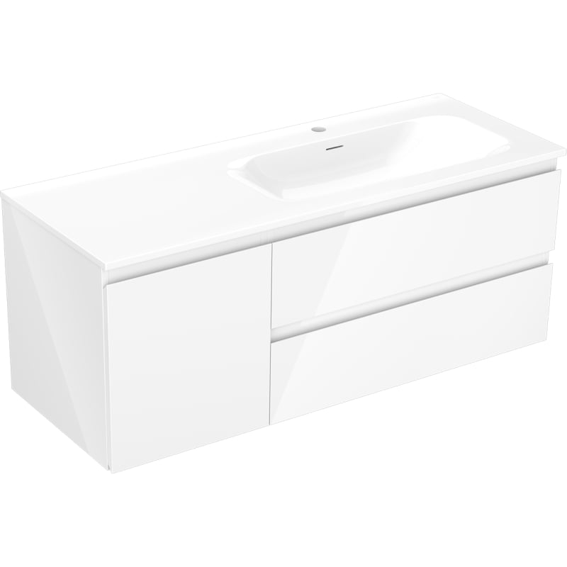 Mexen Orio 120 cm bathroom cabinet with Vela right sink, 2S, 1D, white gloss - 91A13-12047-3-BBFFF00-W23P00
