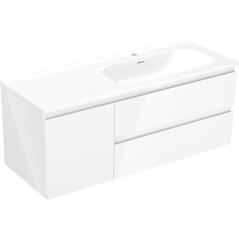 Mexen Orio armário de casa de banho 120 cm com lavatório Vela direito, 2S, 1D, branco brilho - 91A13-12047-3-BBFFF00-W23P00