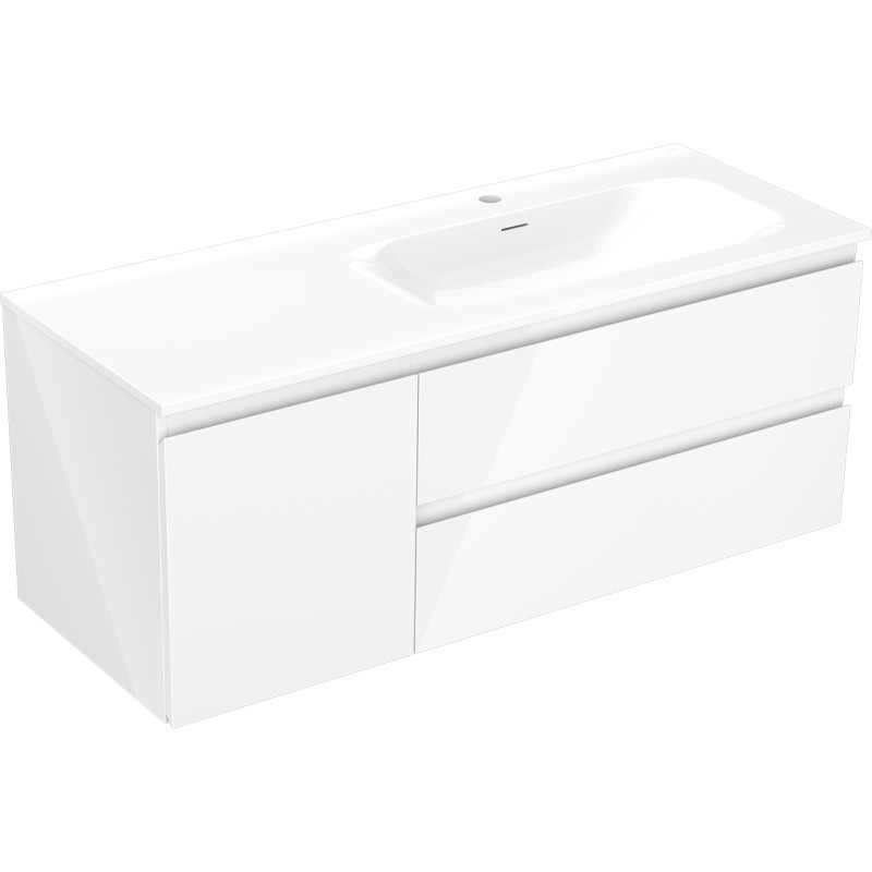 Mexen Orio Badezimmerschrank 120 cm mit Waschbecken Vela rechts, 2S, 1T, weiß glänzend - 91A13-12047-3-BBFFF00-W23P00
