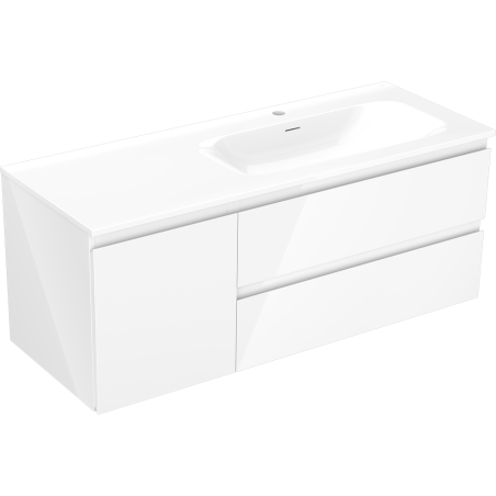 Mexen Orio Badezimmerschrank 120 cm mit Waschbecken Vela rechts, 2S, 1D, weiß glänzend - 91A13-12047-3-BBFFF00-W23P00