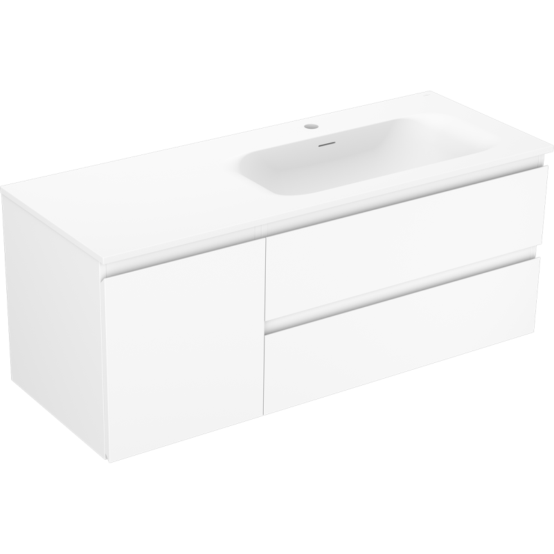 Mexen Orio Badezimmerschrank 120 cm mit Waschbecken Vela rechts, 2S, 1D, weiß matt - 91A13-12047-3-BBFFFF01-W23P01