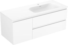 Mexen Orio Badezimmerschrank 120 cm mit Waschbecken Vela rechts, 2S, 1D, weiß matt - 91A13-12047-3-BBFFFF01-W23P01