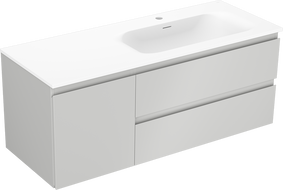 Mexen Orio Badezimmerschrank 120 cm mit Waschbecken Vela rechts, 2S, 1D, grau matt/weiß matt - 91A13-12047-3-BBFFF62-W23P01