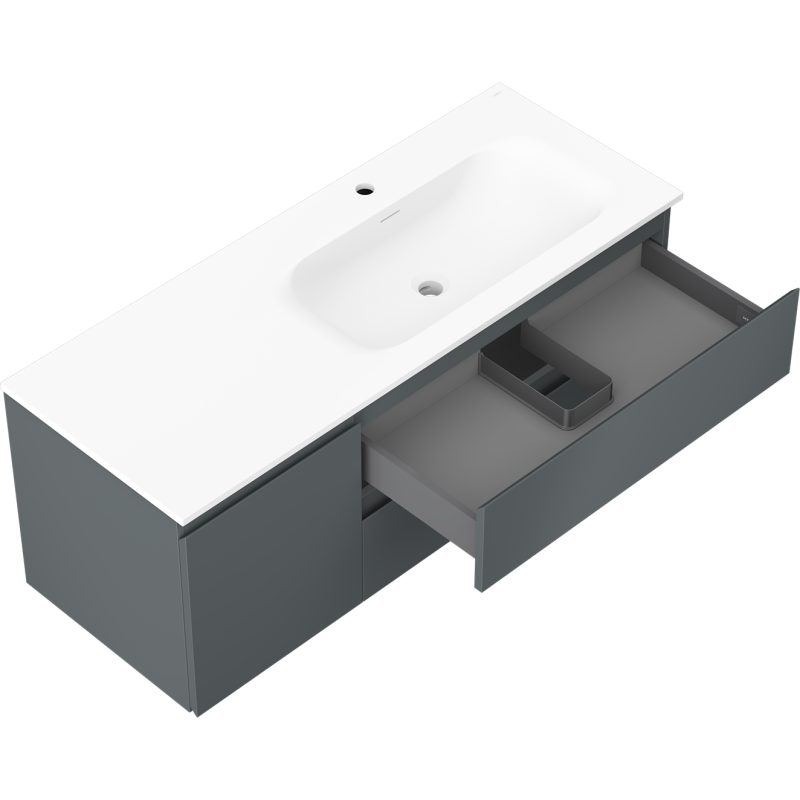 Mexen Orio armário de casa de banho 120 cm com lavatório Vela direito, 2G, 1P, grafite mate/branco mate