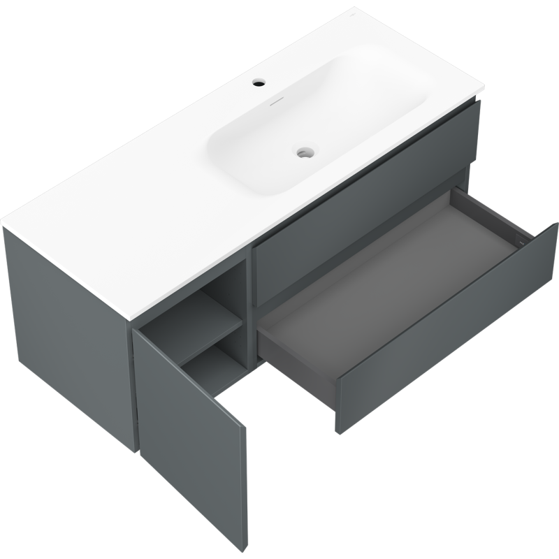 Mexen Orio mobile bagno 120 cm con lavabo Vela destro, 2C, 1A, grafite opaco/bianco opaco - 91A13-12047-3-BBFFF66-W23P01