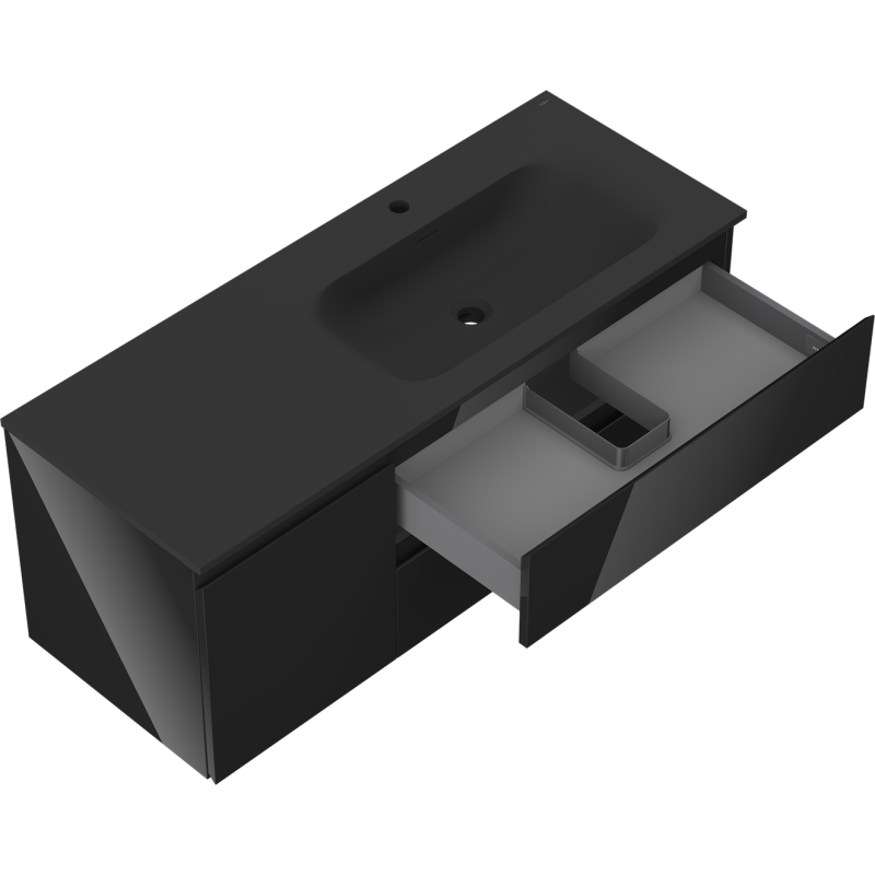 Mexen Orio mobile bagno 120 cm con lavabo Vela destro, 2S, 1D, nero lucido/nero opaco - 91A13-12047-3-BBFFF70-W23P71
