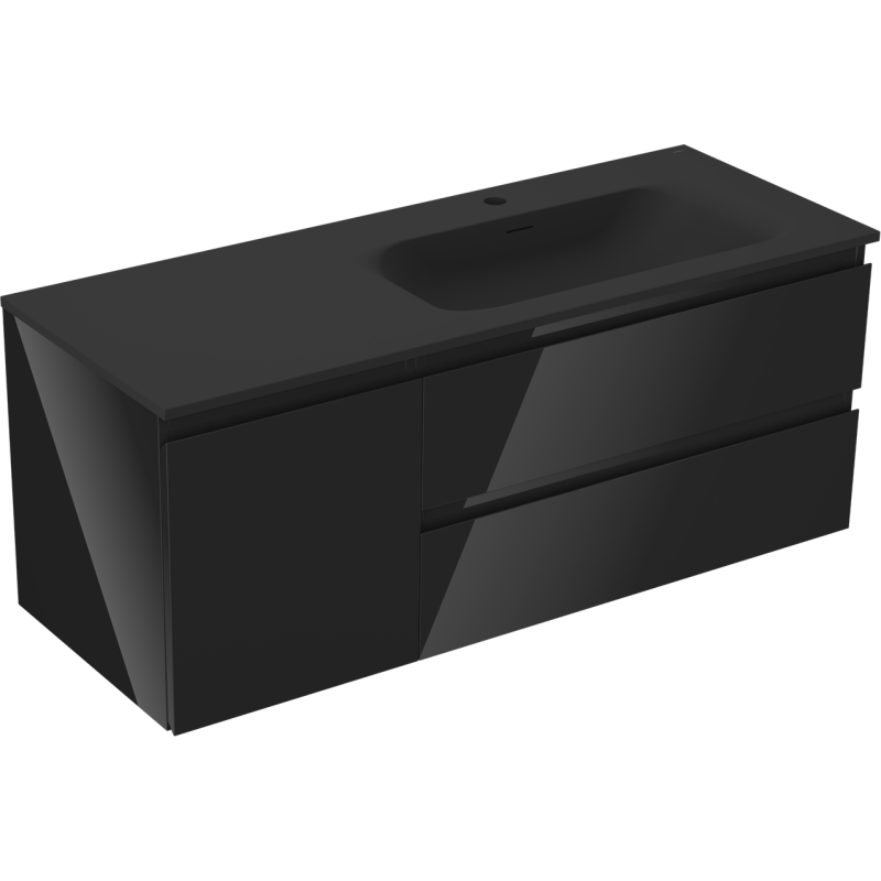 Mexen Orio armário de casa de banho 120 cm com lavatório Vela à direita, 2S, 1D, preto brilhante/preto mate